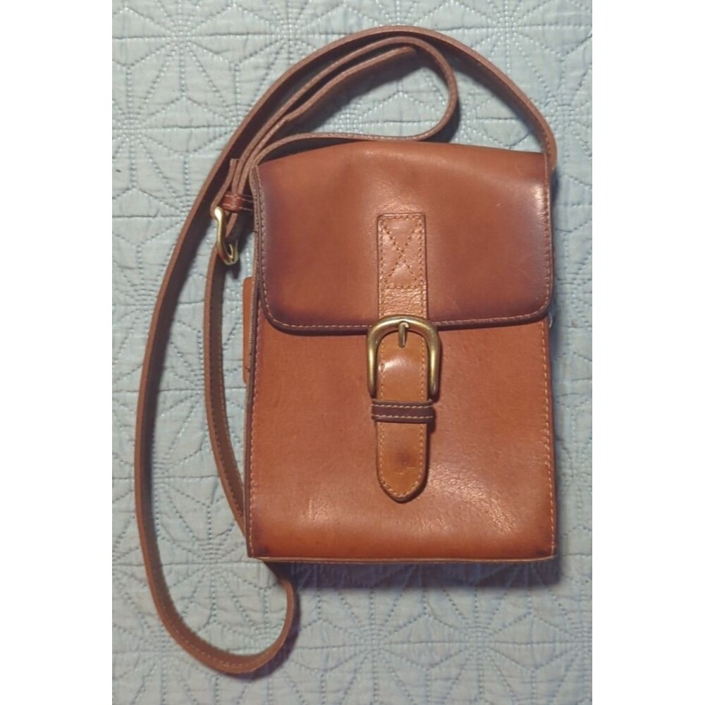 Vintage GH Bass & CO Leather Crossbody Bag W/Houndstooth Fabric Distressed Brass